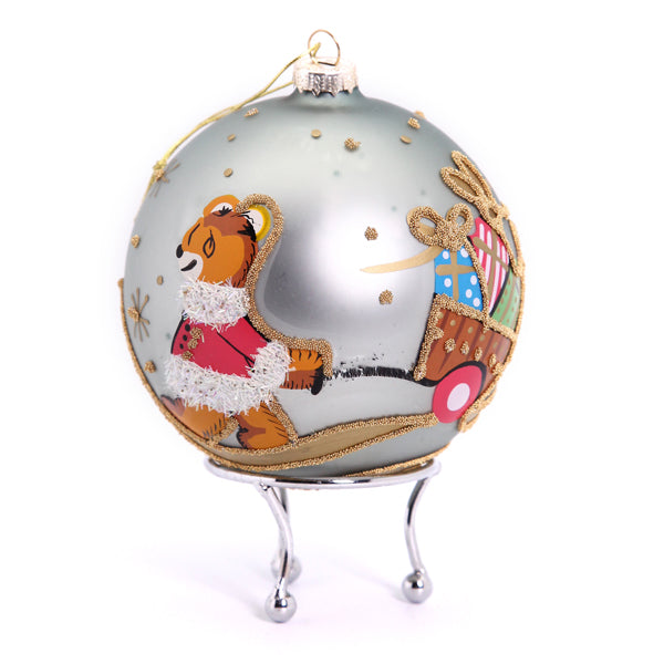 Blue Christmas Bear with Cart