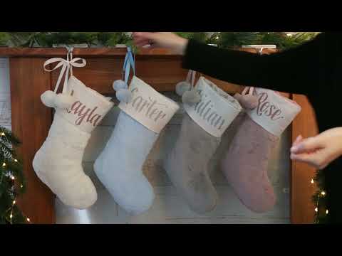 Personalised White Fur Christmas Stocking with Pom Poms