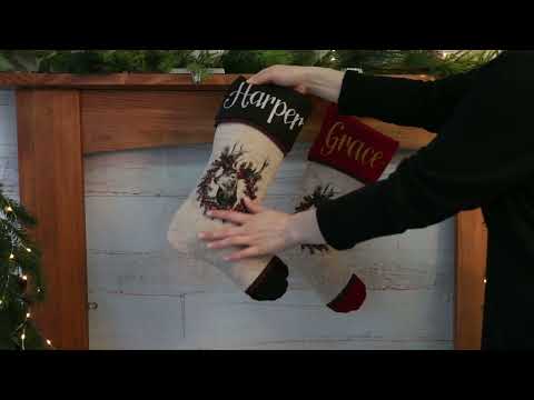 Personalised Vintage Reindeer Christmas Stocking - Black Cuff