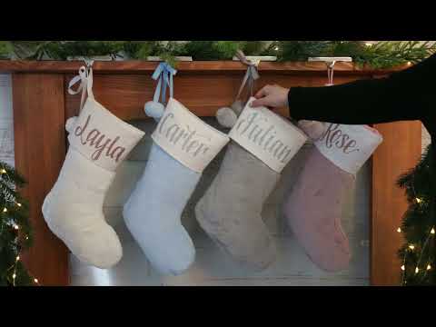 Personalised Grey Fur Christmas Stocking with Pom Poms