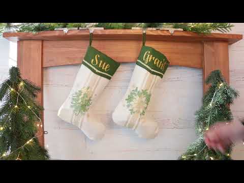 Personalised Green and Gold Mistletoe Christmas Stocking