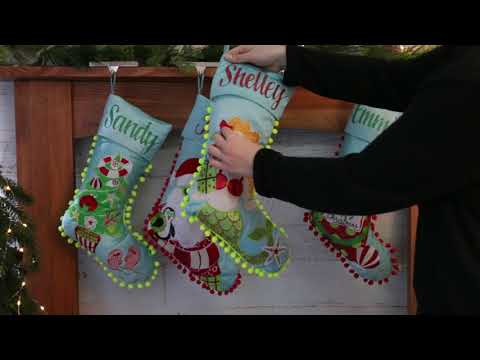 Personalised Pom Pom Beach Mermaid Christmas Stocking