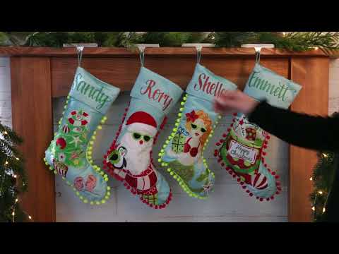 Personalised Pom Pom Beach Tree Christmas Stocking