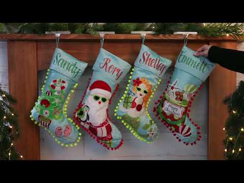 Personalised Pom Pom Beach Bucket Christmas Stocking