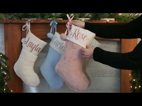 Personalised Pink Fur Christmas Stocking with Pom Poms