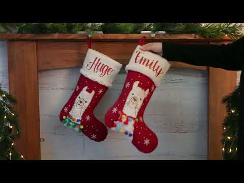 Personalised Fluffy Girl Llama Red Christmas Stocking