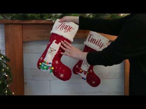 Personalised Fluffy Boy Llama Red Christmas Stocking