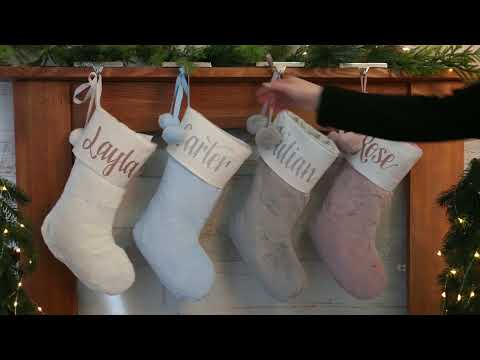 Personalised Blue Fur Christmas Stocking with Pom Poms