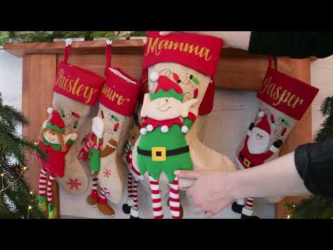Personalised Boy Elf Christmas Stocking with Dangly Legs