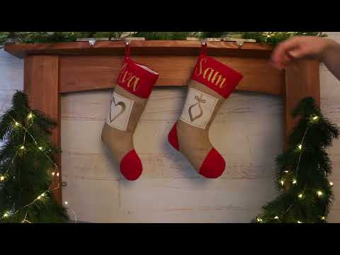 Personalised Burlap and Linen Bauble Stocking with Red Trim