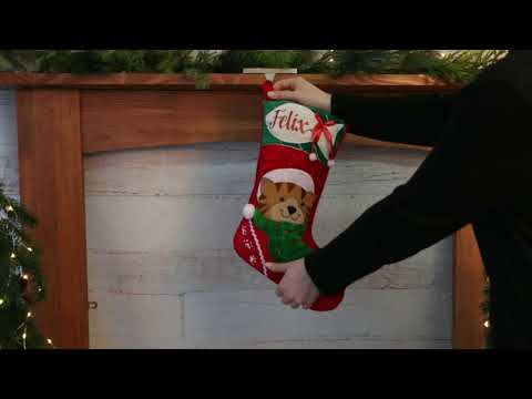 Personalised Cat with Fish Christmas Stocking