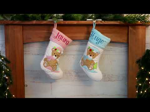 Personalised Baby Blue Teddy Bear Christmas Stocking