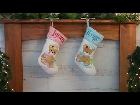 Personalised Baby Pink Teddy Bear Christmas Stocking