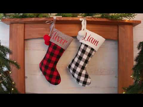 Personalised Black and White Buffalo Check Christmas Stocking