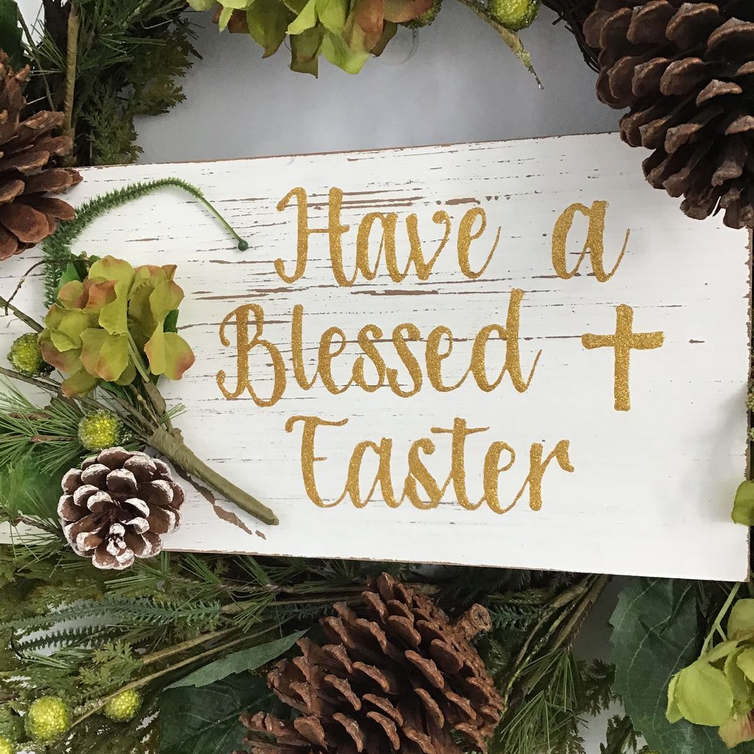Personalised Hydrangea and Pinecones Blessed Easter Wreath