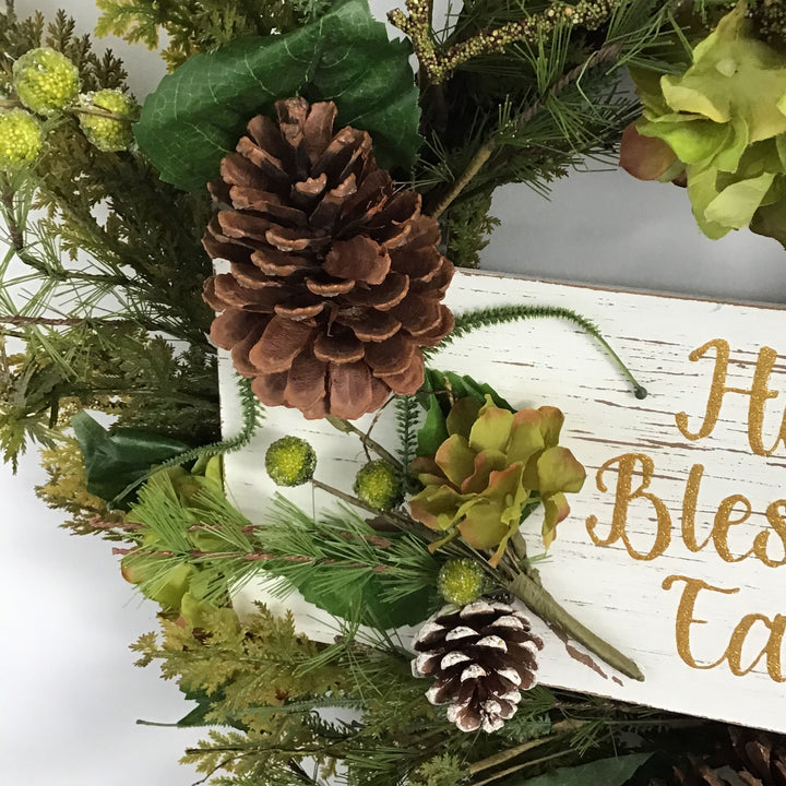 Personalised Hydrangea and Pinecones Blessed Easter Wreath