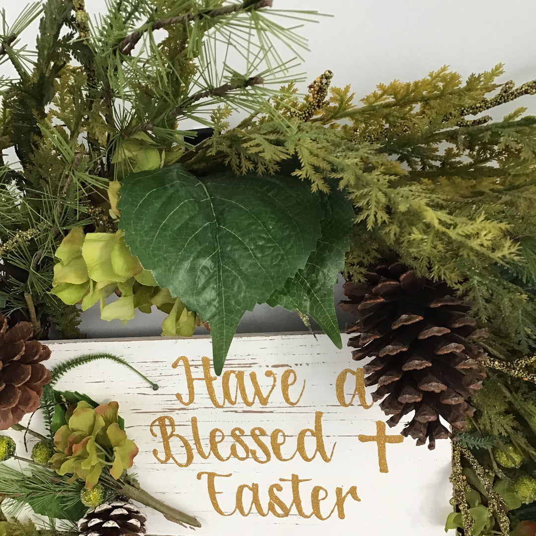 Personalised Hydrangea and Pinecones Blessed Easter Wreath