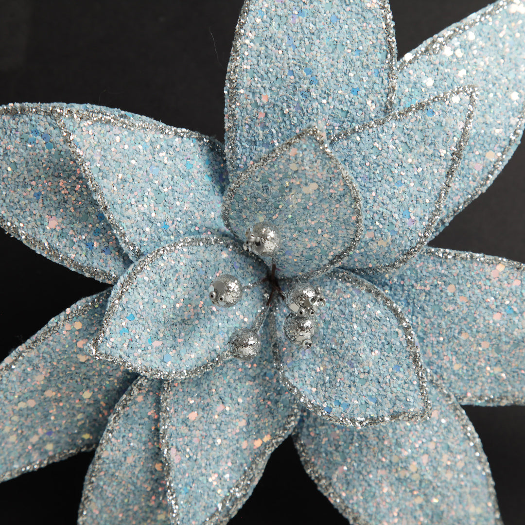 Ice Blue Glitter Poinsettia Flower Clip