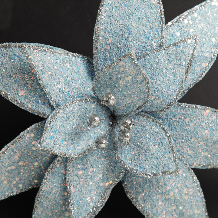 Ice Blue Glitter Poinsettia Flower Clip