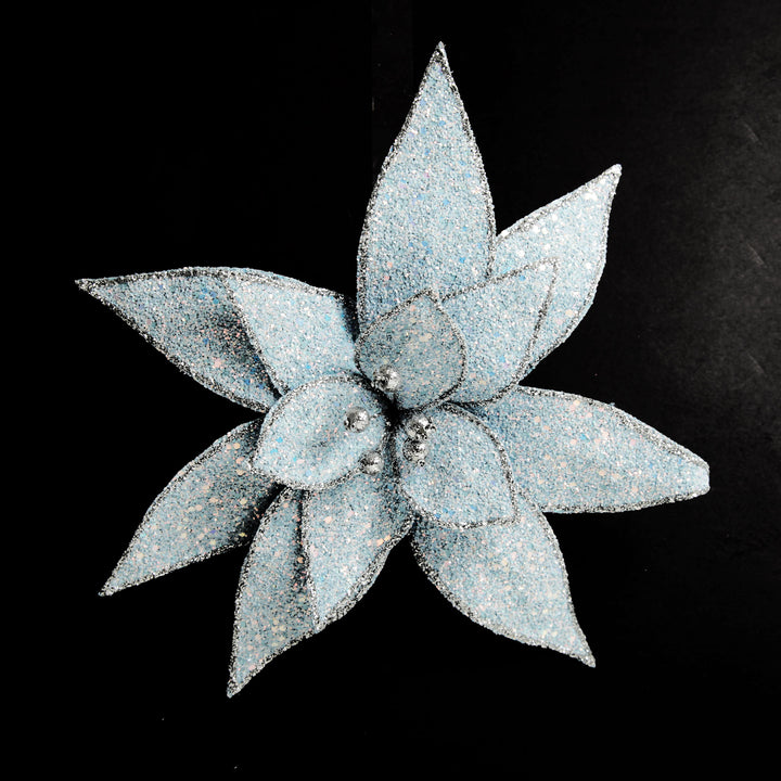 Ice Blue Glitter Poinsettia Flower Clip