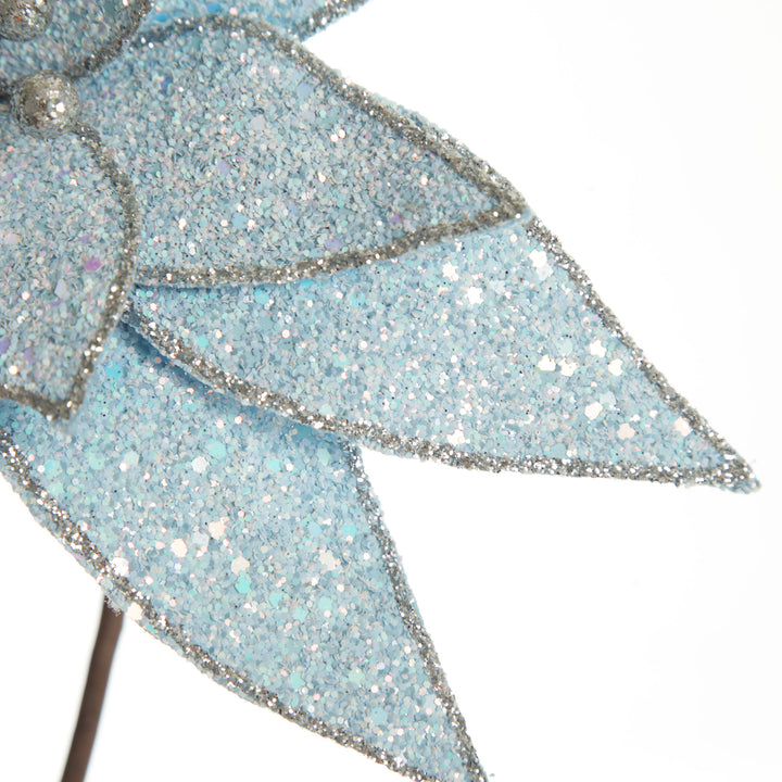 Ice Blue Glitter Poinsettia Flower Clip