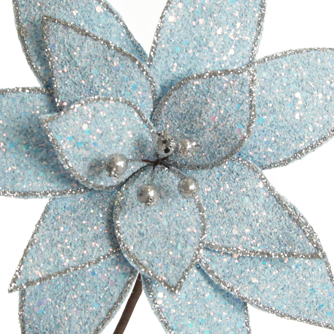 Ice Blue Glitter Poinsettia Flower Clip
