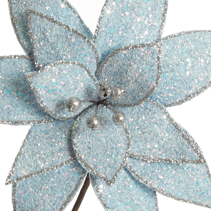 Ice Blue Glitter Poinsettia Flower Clip