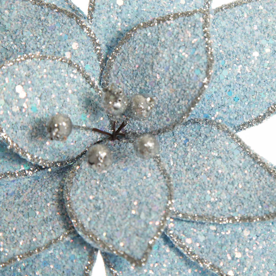 Ice Blue Glitter Poinsettia Flower Clip
