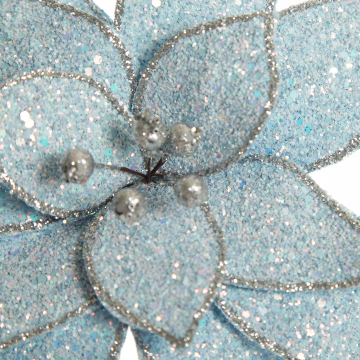 Ice Blue Glitter Poinsettia Flower Clip