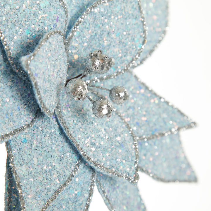 Ice Blue Glitter Poinsettia Flower Clip