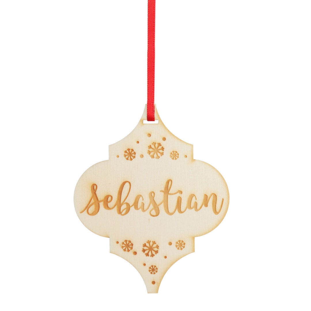 Personalised Etched Finial decoration with snowflakes and name