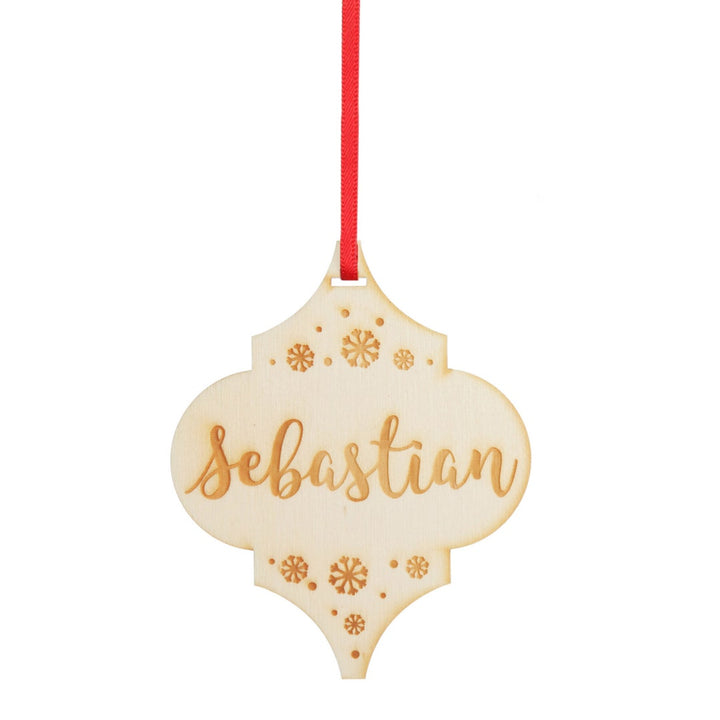 Personalised Etched Finial decoration with snowflakes and name