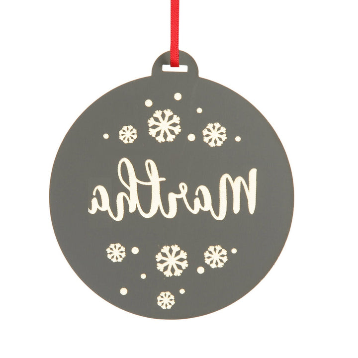 Personalised Etched Bauble decoration with snowflakes and name