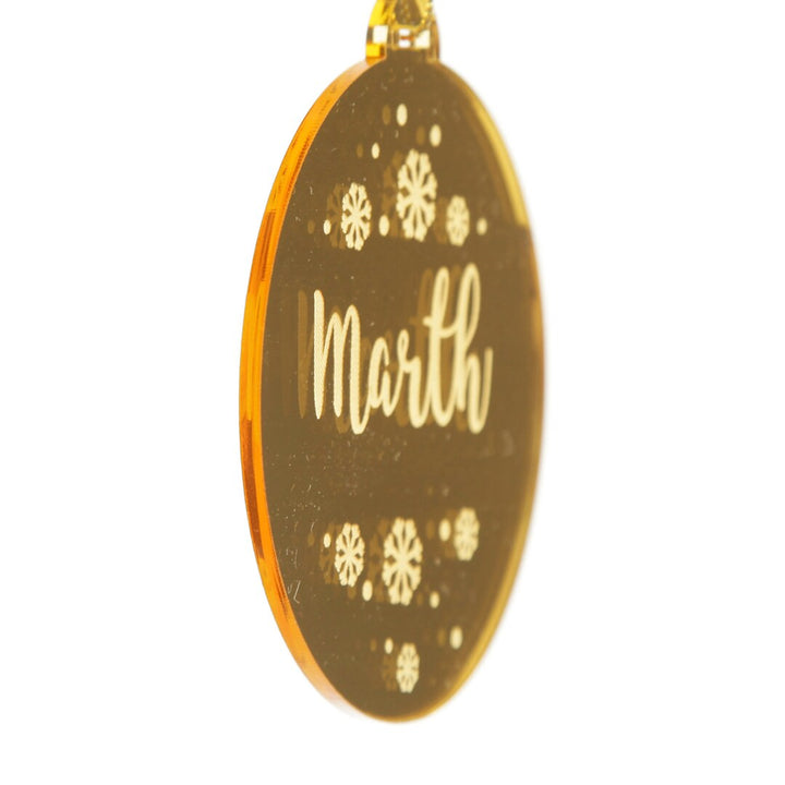 Etched Bauble decoration, side view