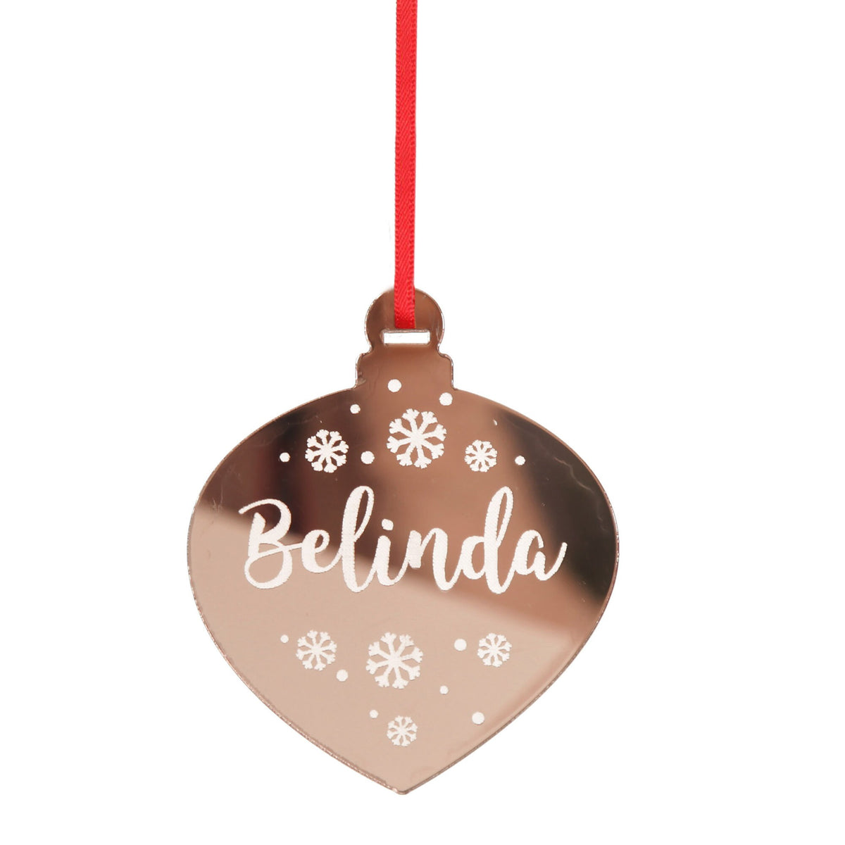 Personalised Etched Teardrop decoration with snowflakes and name