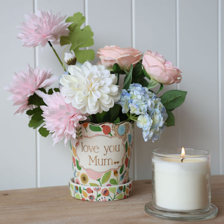 Love you Mum - Bright Floral Planter 13cm(h)