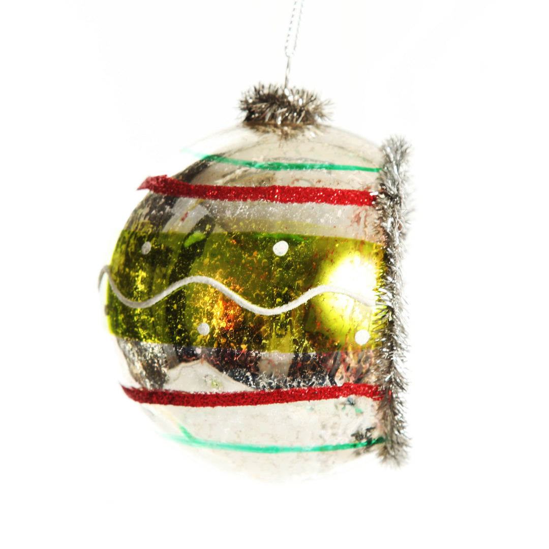 Retro Vintage Glass Christmas Bauble Green Stripe