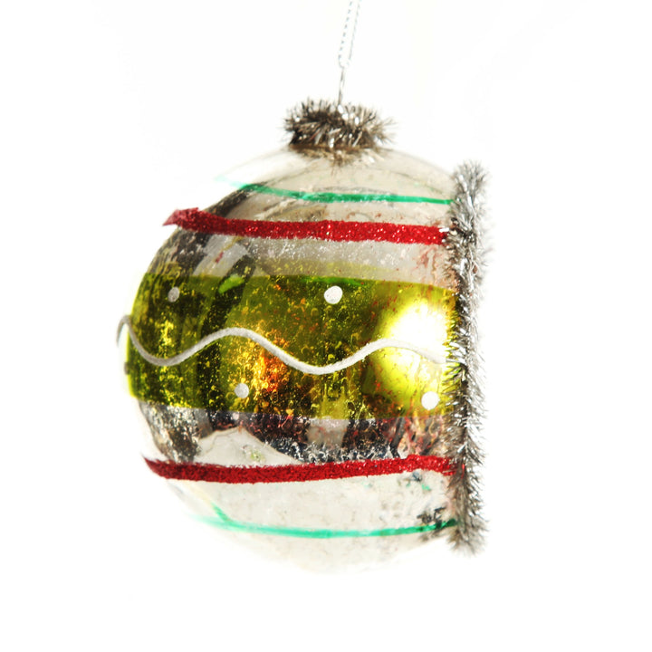 Retro Vintage Glass Christmas Bauble Green Stripe