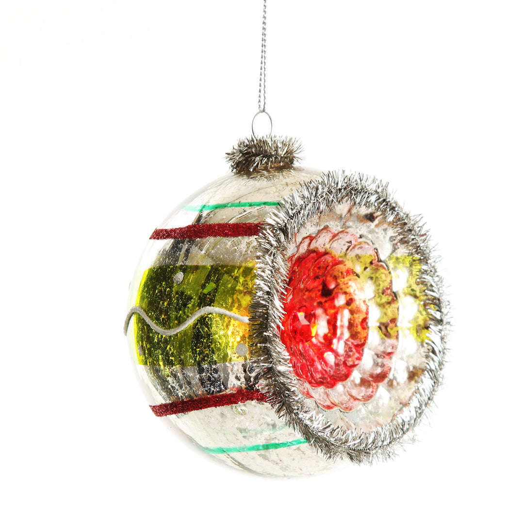 Retro Vintage Glass Christmas Bauble Green Stripe