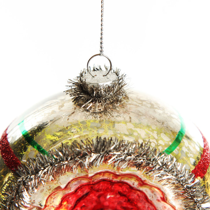 Retro Vintage Glass Christmas Bauble Green Stripe
