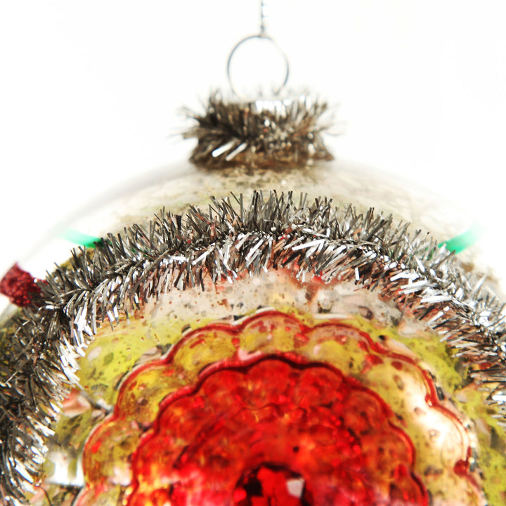 Retro Vintage Glass Christmas Bauble Green Stripe