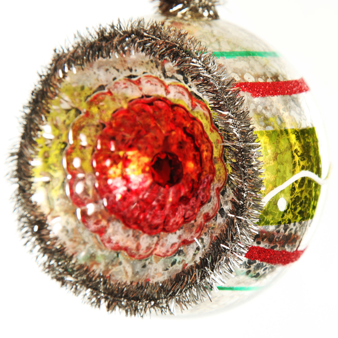 Retro Vintage Glass Christmas Bauble Green Stripe
