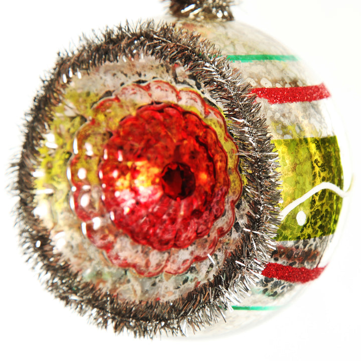 Retro Vintage Glass Christmas Bauble Green Stripe