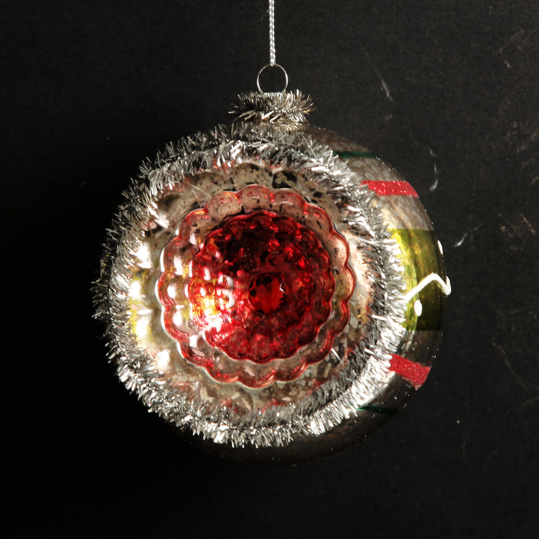 Retro Vintage Glass Christmas Bauble Green Stripe