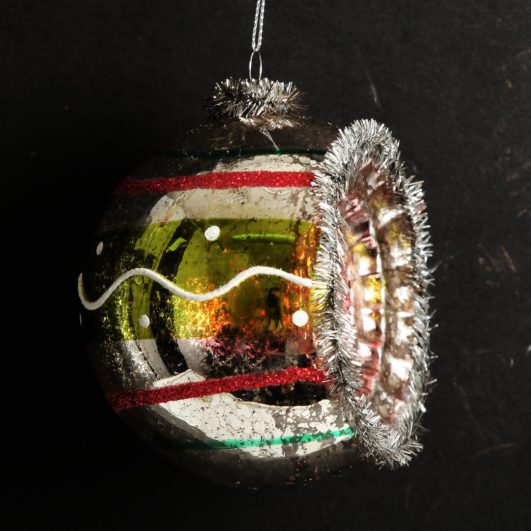 Retro Vintage Glass Christmas Bauble Green Stripe