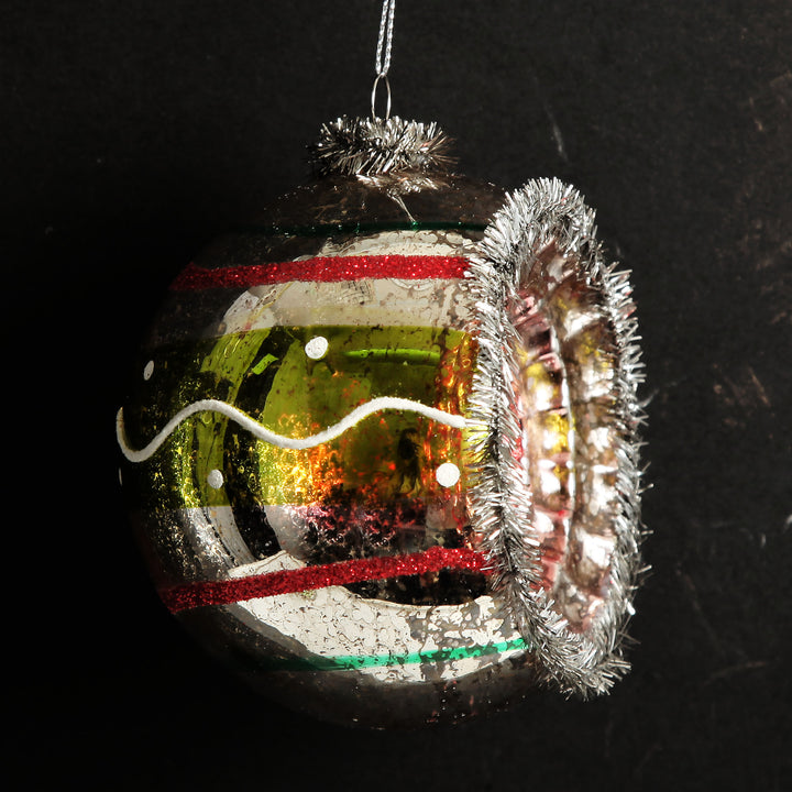 Retro Vintage Glass Christmas Bauble Green Stripe