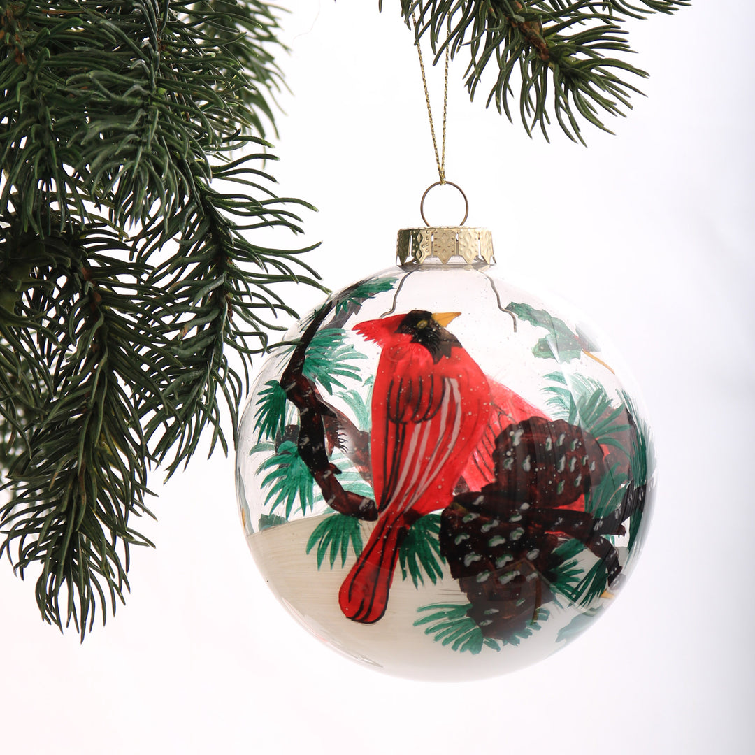 Inside Painted Cardinal Bird Christmas Bauble