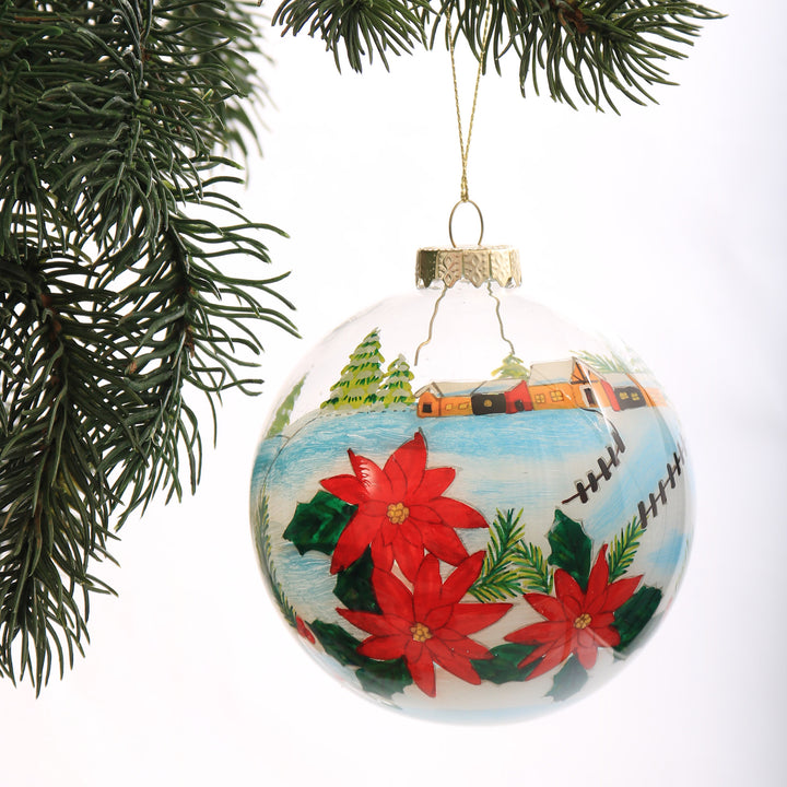 Inside Painted Poinsettia House Christmas Bauble