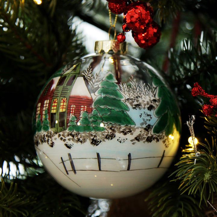 Personalised Inside Painted Church Christmas Bauble Black Backround Detail
