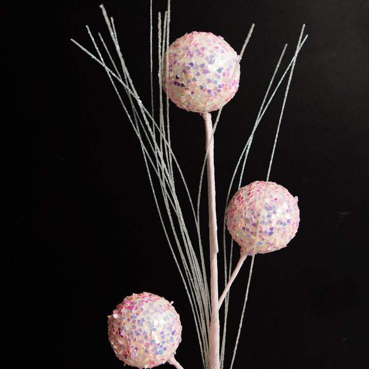 Iridescent Baby Pink Sequin Christmas Ball Trio Pick